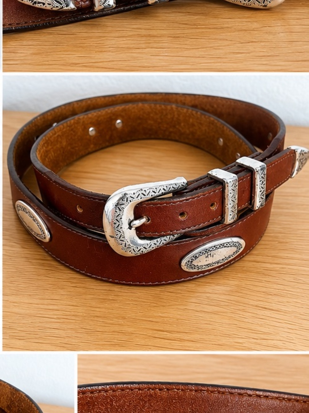 Brighton Brown Leather Belt with Silver Conchos